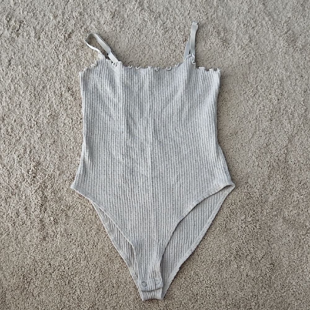 Gray Ribbed Body Suit One Piece